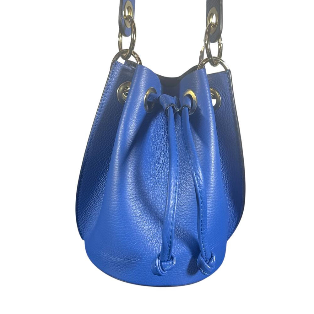 Diva Bags Alcina Bluette Leather Bucket Bag Gold Chain Crossbody made in Italy - Picture 10 of 11